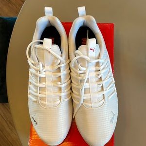 White with Red and silver bottom Puma